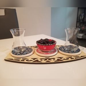 Handmade ceramic and wood serving tray